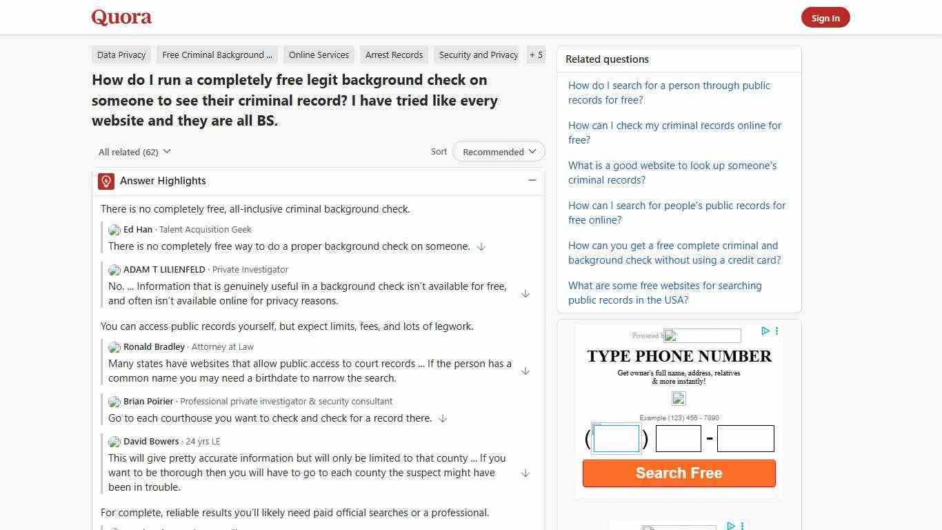 How to run a completely free legit background check on someone to see their criminal record - Quora